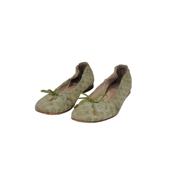 Louis Vuitton Womens Ballet Flats US 7 EU 36.5 Green Mini Lin Monogram Slippers - Picture 3 of 10